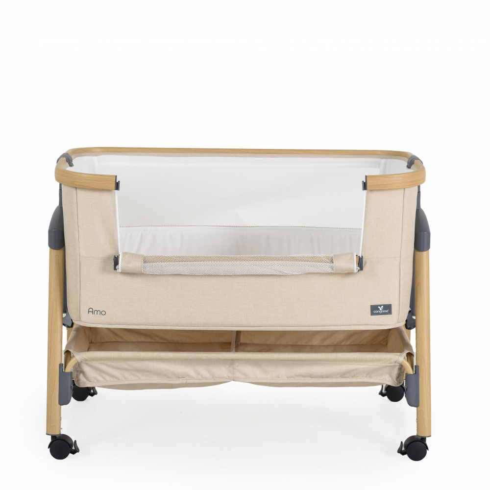 Patut Co-Sleeper Cangaroo Amo Beige 91x49x89 cm cu laterala culisanta,Fixare langa patul parinteluI,Inaltime reglabila in 7 pozitii,Roti cu blocare,Raft pentru accesorii,Pozitie antireflux,Saltea si plasa insecte inclusa - 2