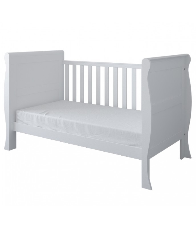 Patut din lemn 120x60 cm cu laterala detasabila si margine din silicon pentru protectie dintisori Mini Sleight White - 3