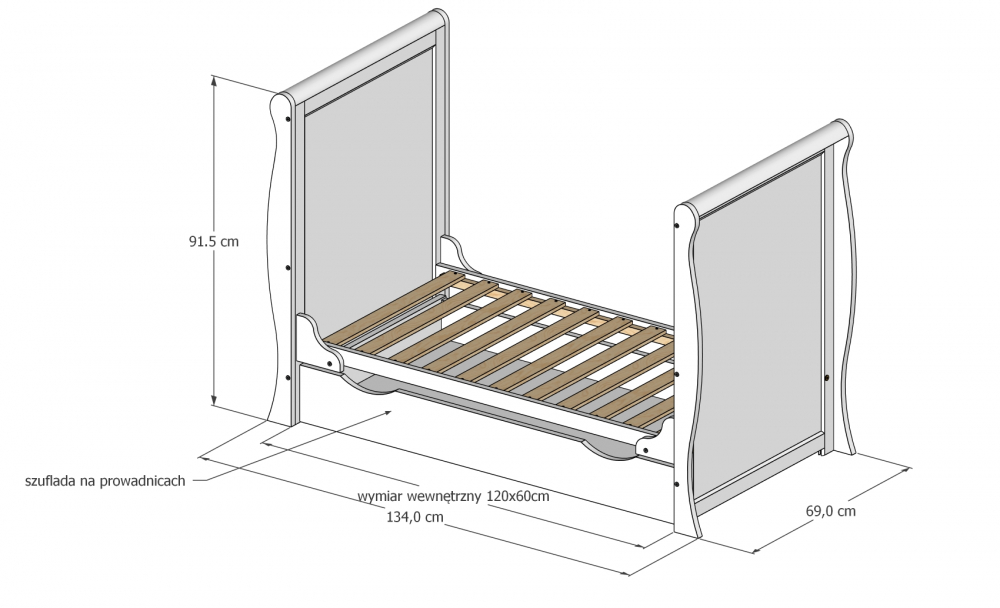Patut din lemn 120x60 cm cu laterala detasabila si margine din silicon pentru protectie dintisori Mini Sleight White - 4