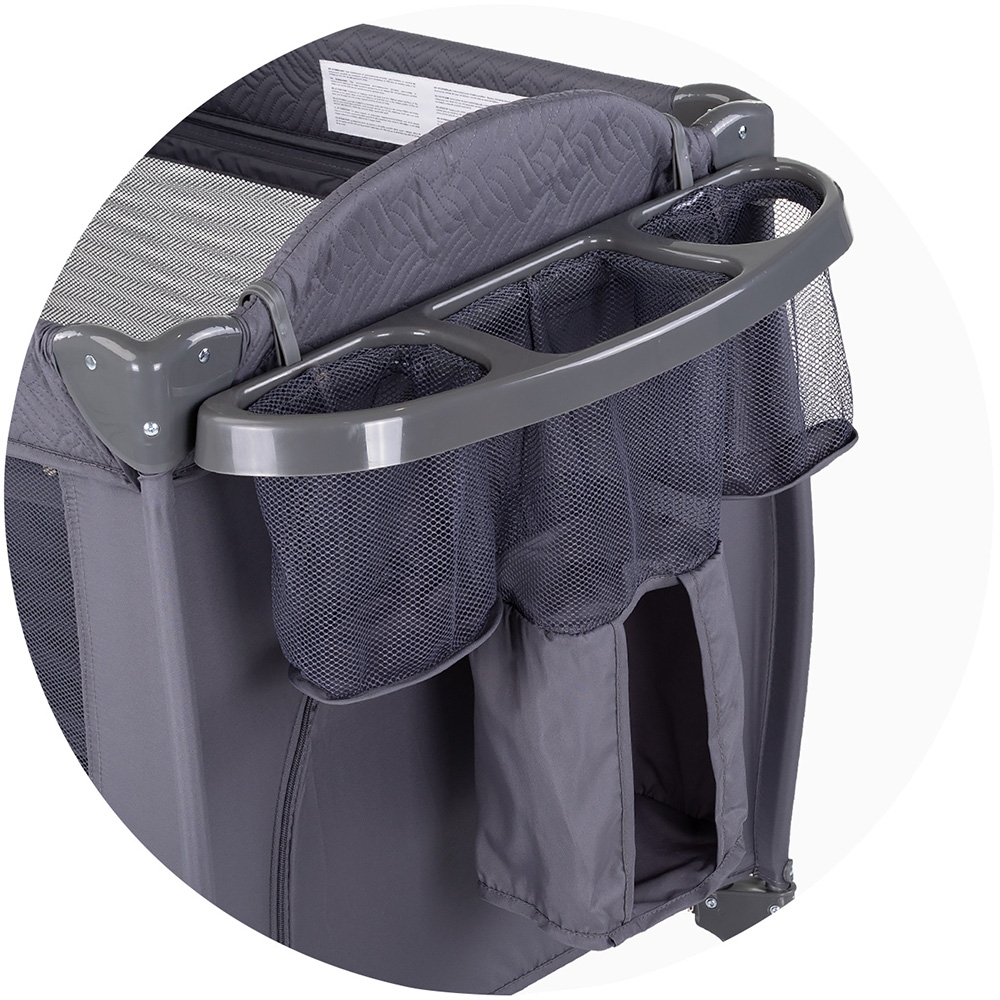 Patut pliabil Chipolino Bella Anthracite cu doua nivele, intrare laterala cu fermoar, 2 roti cu frane, saltea de infasat, carusel muzical, geanta pentru transport, buzunar si organizator accesorii - 2