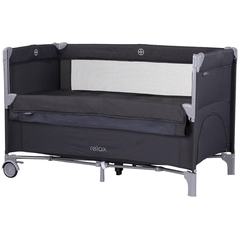 Patut pliabil Chipolino Relax Anthracite Linen cu laterala culisanta, intrare laterala cu fermoar, geanta pentru transport, greutate admisa 15 kg - 2
