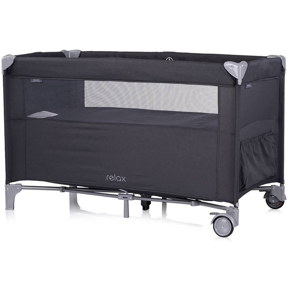 Patut pliabil Chipolino Relax Anthracite Linen cu laterala culisanta, intrare laterala cu fermoar, geanta pentru transport, greutate admisa 15 kg - 1