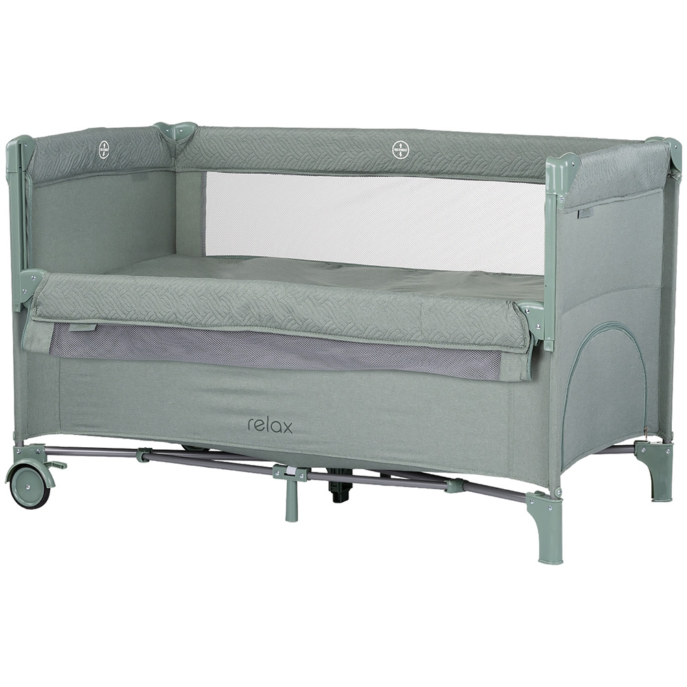 Patut pliabil Chipolino Relax Basil Linen cu laterala culisanta, intrare laterala cu fermoar, geanta pentru transport, greutate admisa 15 kg - 5