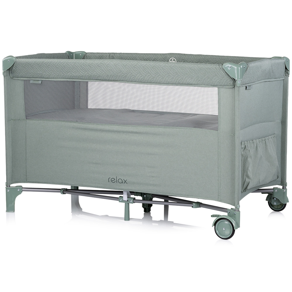 Patut pliabil Chipolino Relax Basil Linen cu laterala culisanta, intrare laterala cu fermoar, geanta pentru transport, greutate admisa 15 kg - 1