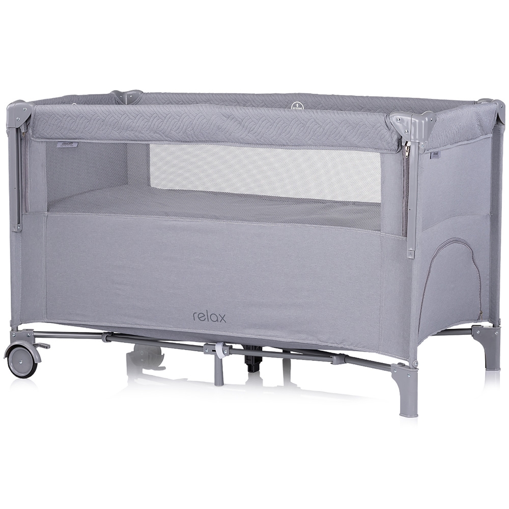 Patut pliabil Chipolino Relax Cloud Linen cu laterala culisanta, intrare laterala cu fermoar, geanta pentru transport, greutate admisa 15 kg