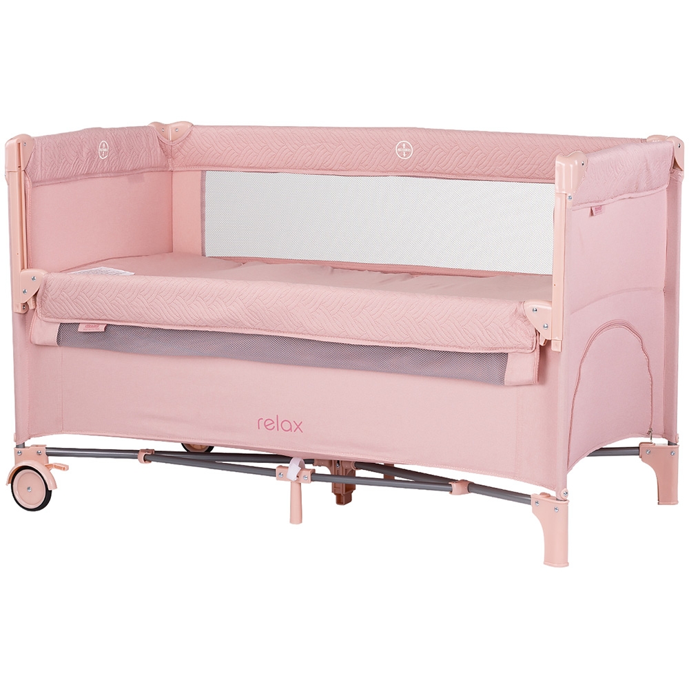 Patut pliabil Chipolino Pink Marshmallow Linen cu laterala culisanta, intrare laterala cu fermoar, geanta pentru transport, greutate admisa 15 kg - 2