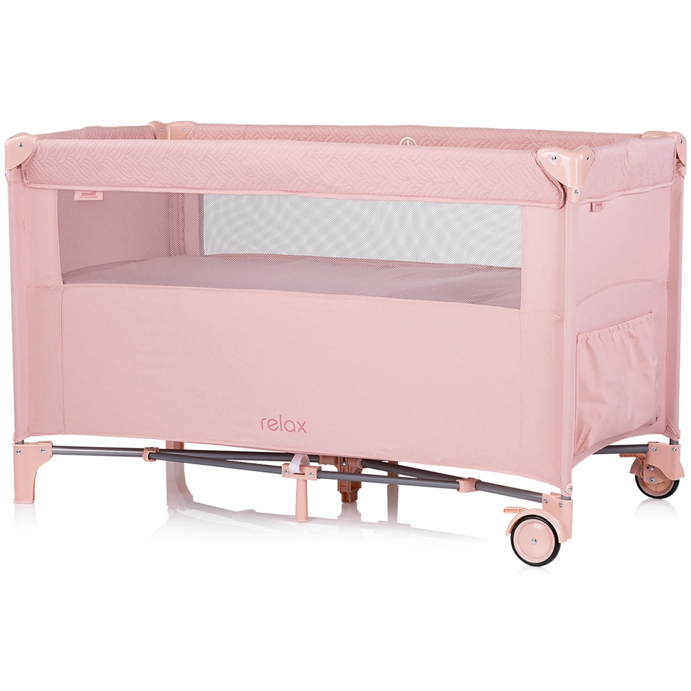 Patut pliabil Chipolino Pink Marshmallow Linen cu laterala culisanta, intrare laterala cu fermoar, geanta pentru transport, greutate admisa 15 kg - 1