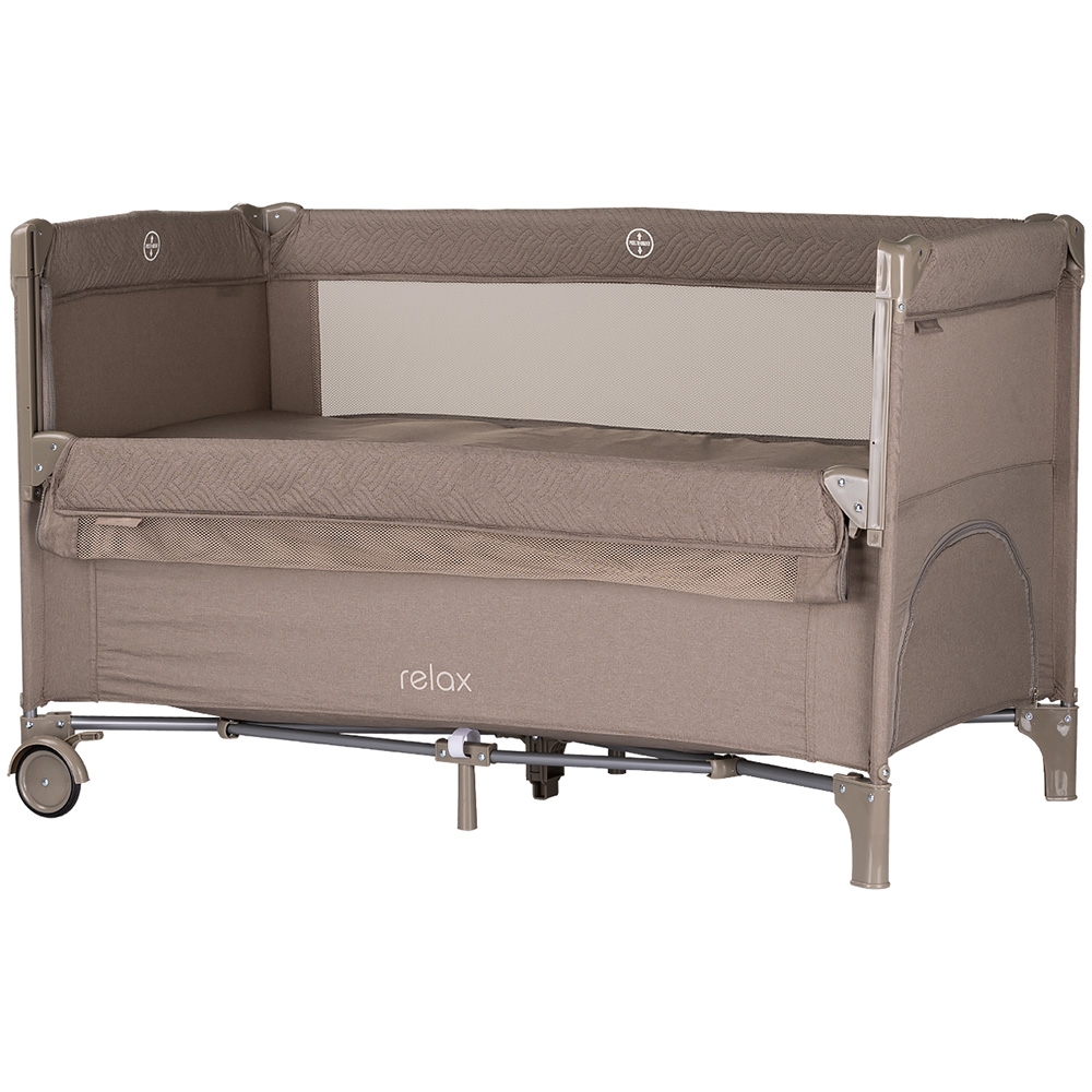 Patut pliabil Chipolino Relax Tiramisu Linen cu laterala culisanta, intrare laterala cu fermoar, geanta pentru transport, greutate admisa 15 kg - 2