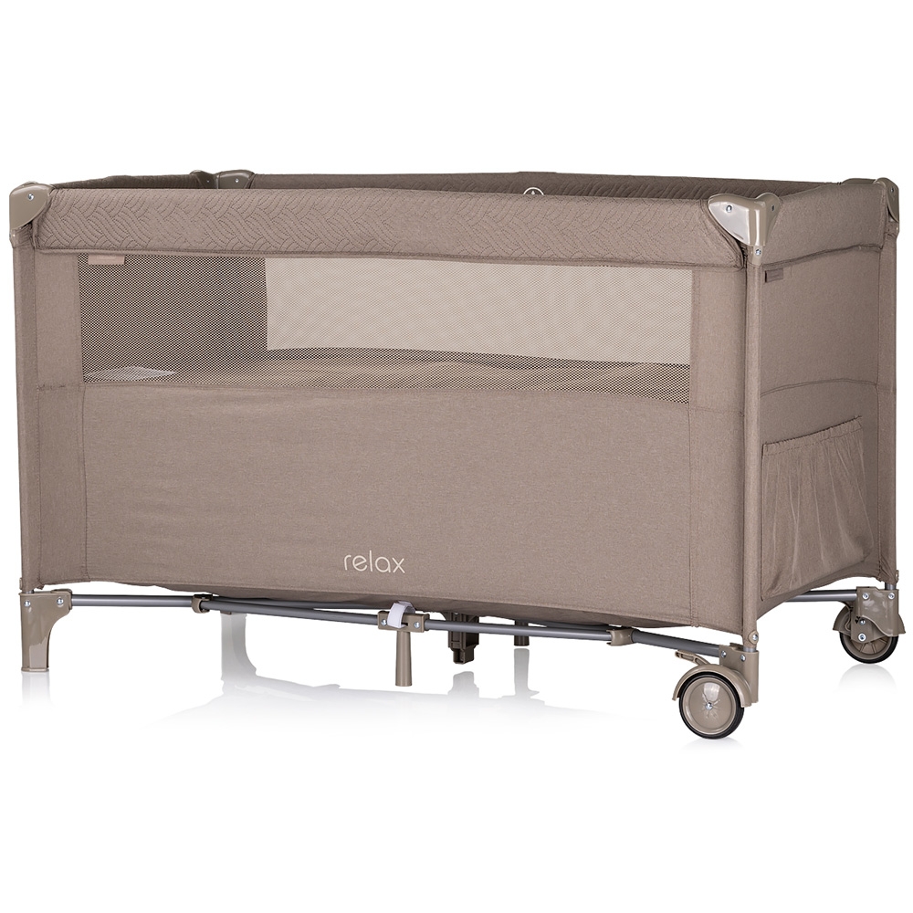Patut pliabil Chipolino Relax Tiramisu Linen cu laterala culisanta, intrare laterala cu fermoar, geanta pentru transport, greutate admisa 15 kg - 1