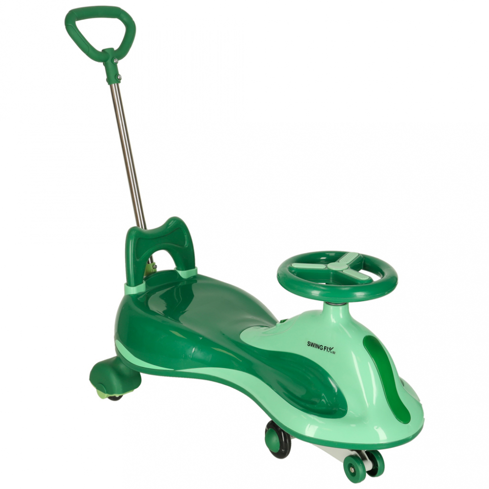 PlasmaCar SwingFix S2 Green cu maner parental,lumini LED,Roti silentioase din cauciuc,Centura de siguranta,de la 3 ani
