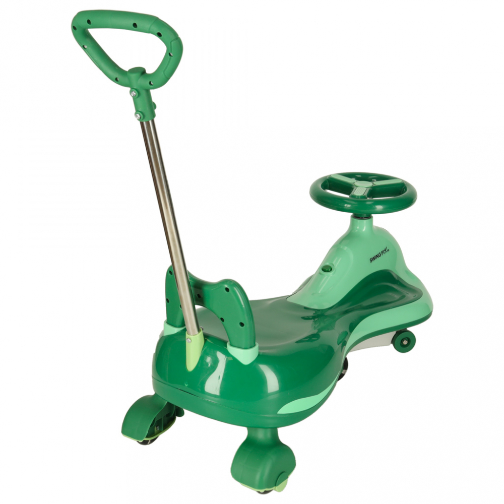 PlasmaCar SwingFix S2 Green cu maner parental,lumini LED,Roti silentioase din cauciuc,Centura de siguranta,de la 3 ani - 5
