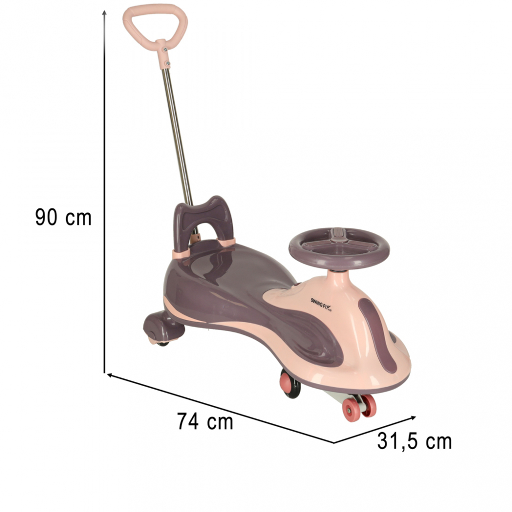 PlasmaCar SwingFix S2 Pink cu maner parental,lumini LED,Roti silentioase din cauciuc,Centura de siguranta,de la 3 ani - 5