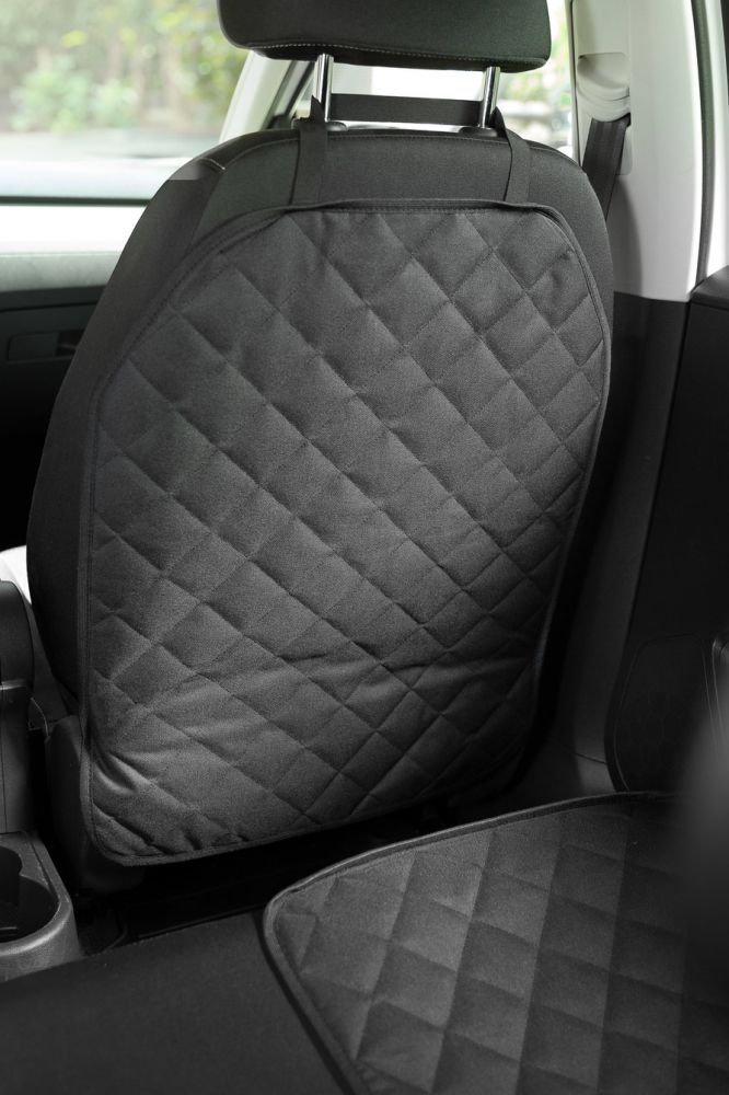 Protecie Universala pentru spatar scaun auto Caretero Protective Mat Negru 64x50 cm, Material matlasat, Prindere cu elastic - 1