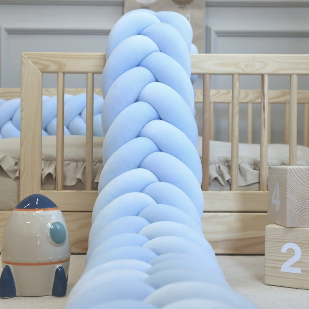 Protectie de pat impletita, MiniMini, Velvet Magic, Baby Blue, 200 cm