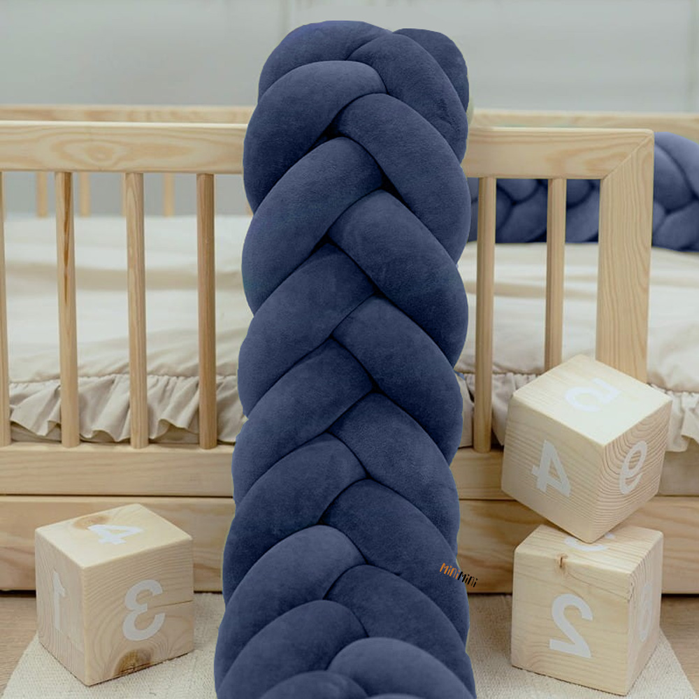 Protectie de pat impletita, MiniMini, Velvet Magic, Bleumarin, 200 cm