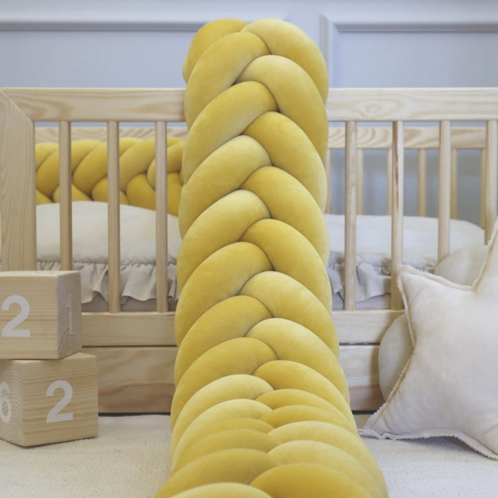 Protectie de pat impletita, MiniMini, Velvet Magic, Galben, 200 cm