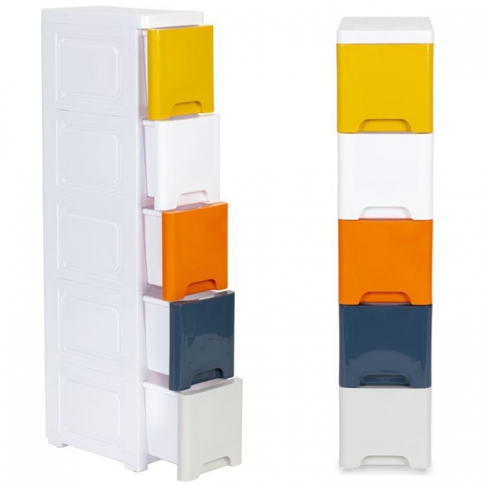 Raft pe roti cu 5 compartimente pentru depozitarea jucariilor ModernHome Multicolor