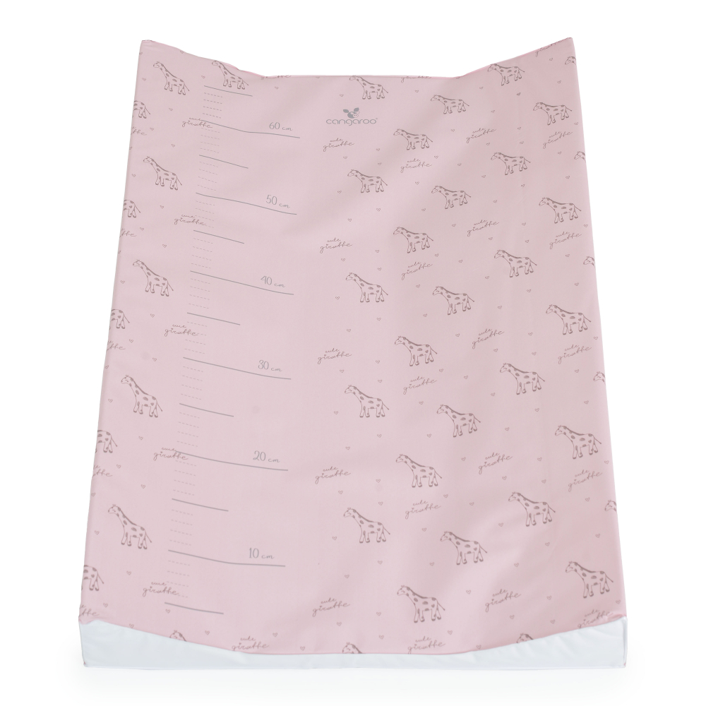 Saltea de infasat moale Cangaroo Pink Giraffe 44x67 cm cu Suprafata impermeabila,Taliometru,Margini ridicate pentru siguranta