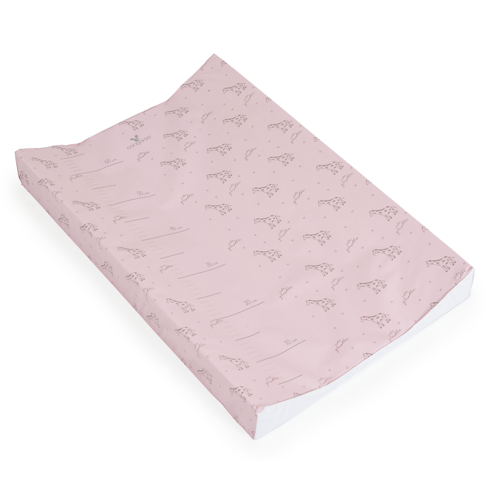 Saltea de infasat moale Cangaroo Pink Giraffe 44x67 cm cu Suprafata impermeabila,Taliometru,Margini ridicate pentru siguranta