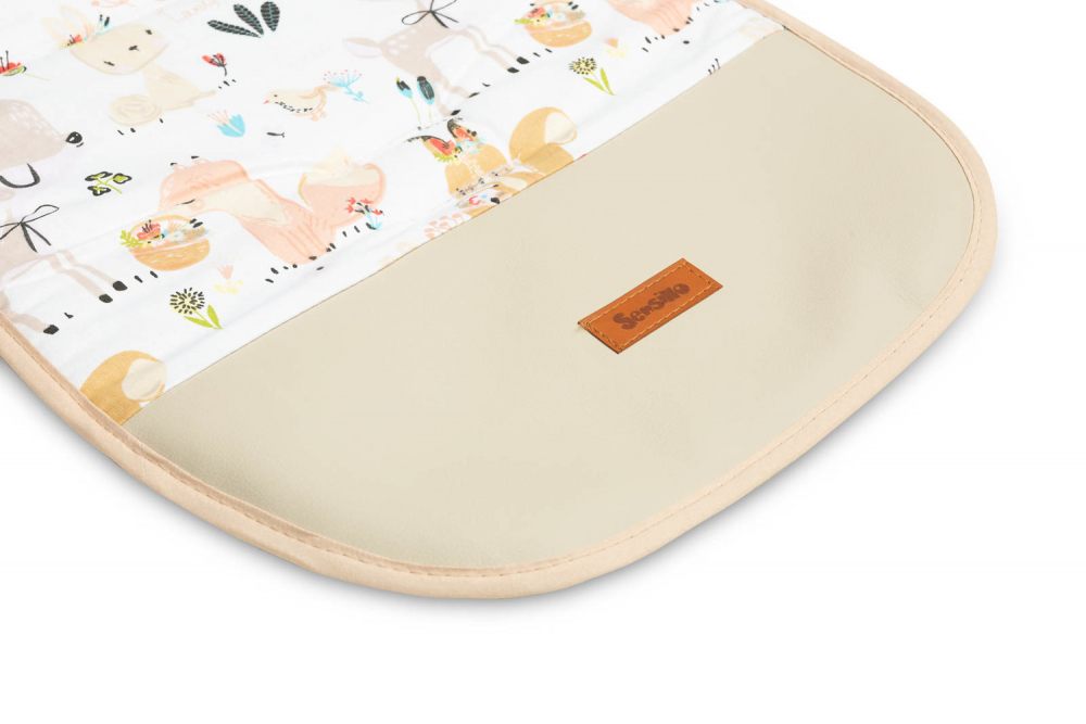 Saltea pentru carucior Sensillo Picnic Beige 80x40 cm cu doua fete BumbacCatifea,Suport picioare din piele ecologica usor de curatat,Orificii pentru centuri siguranta - 1