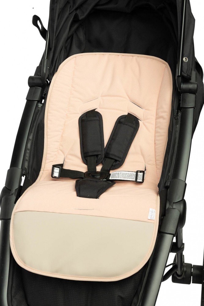 Saltea pentru carucior Sensillo Picnic Beige 80x40 cm cu doua fete BumbacCatifea,Suport picioare din piele ecologica usor de curatat,Orificii pentru centuri siguranta - 3