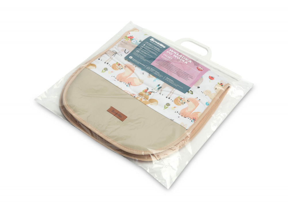 Saltea pentru carucior Sensillo Picnic Beige 80x40 cm cu doua fete BumbacCatifea,Suport picioare din piele ecologica usor de curatat,Orificii pentru centuri siguranta - 4