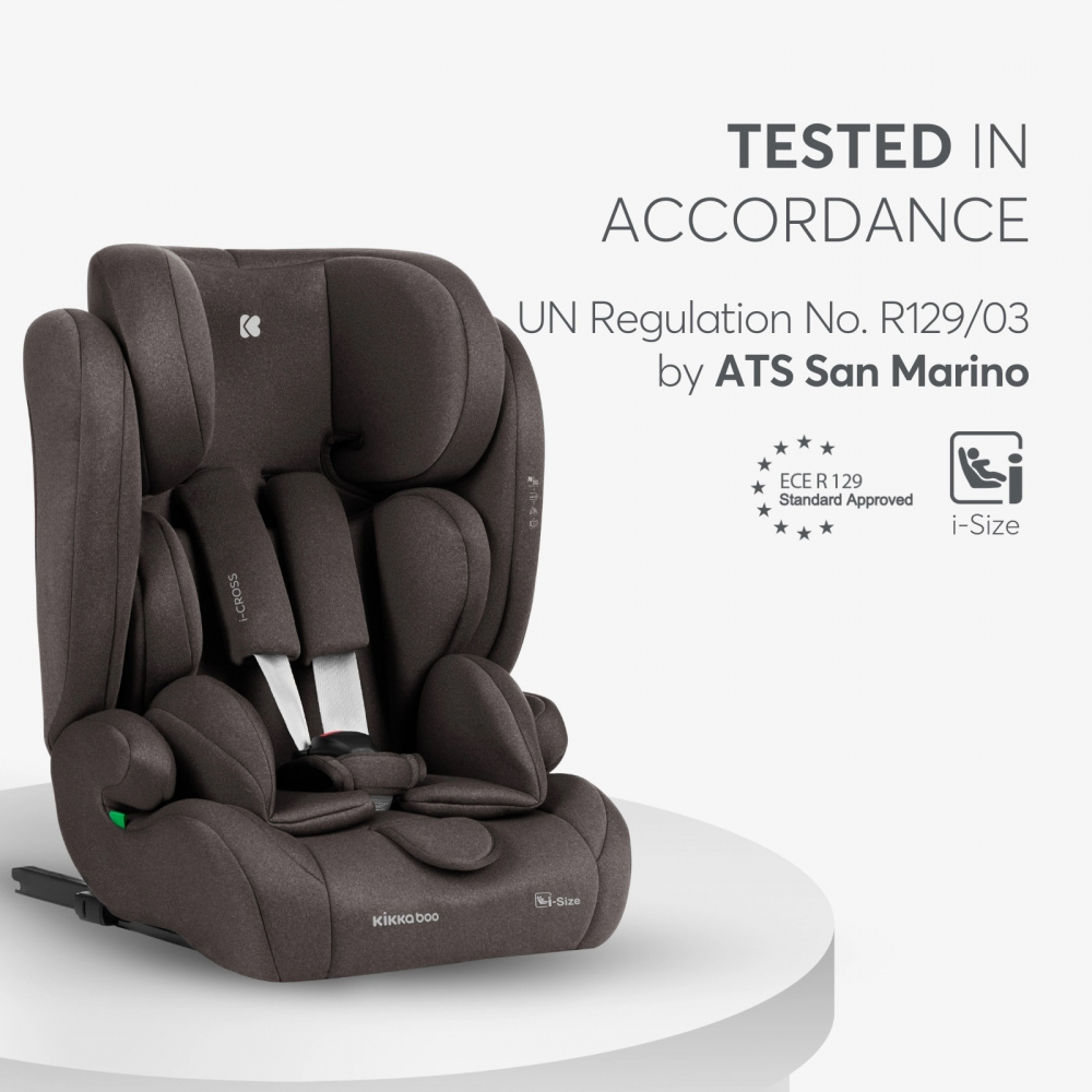 Scaun auto cu ISOFIX KikkaBoo i-Cross i-SIZE Brown 76-150 cm,Tetiera reglabila in 13 pozitii cu spuma de memorie,Centura Top Tether,Husa detasabila,Perna reductor - 6