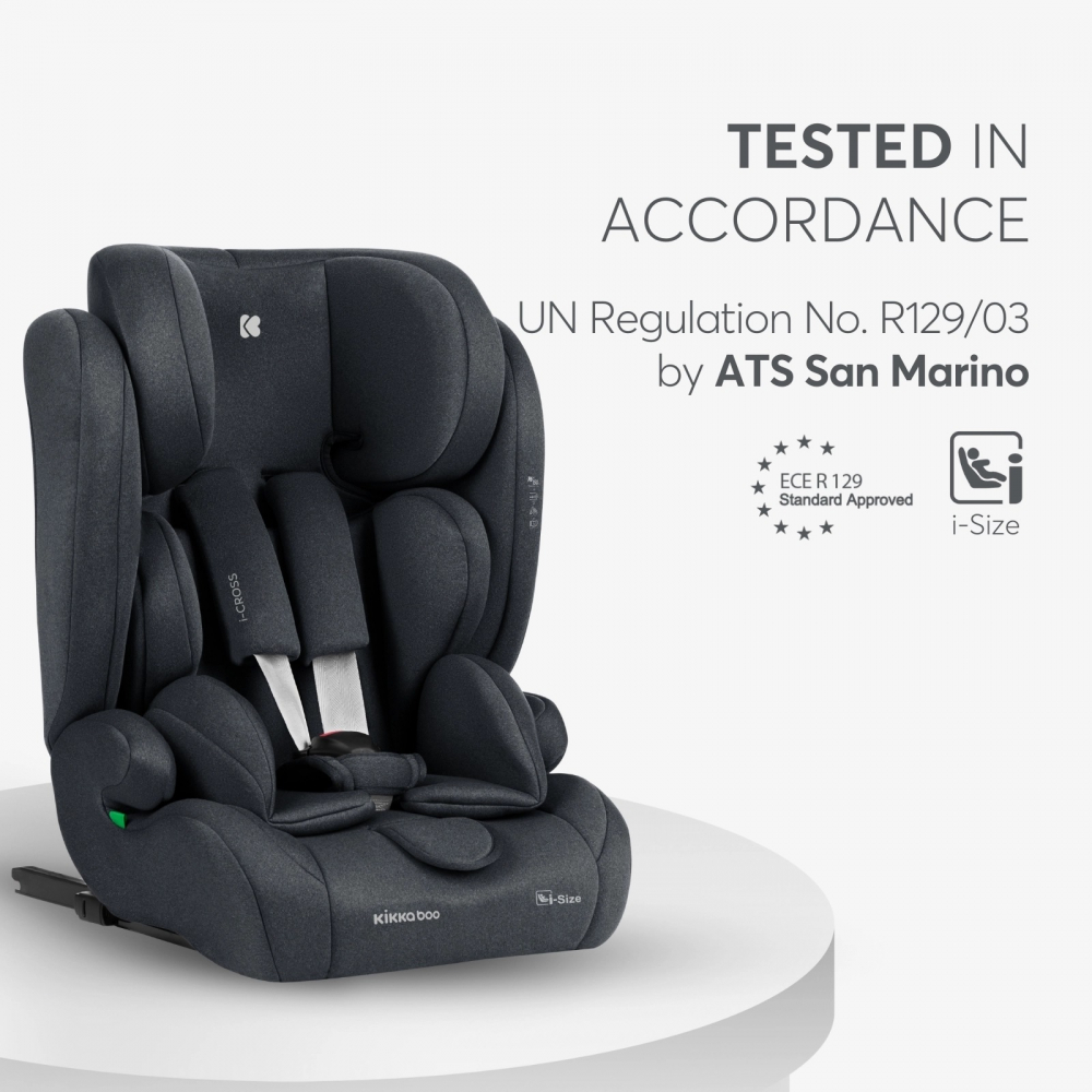 Scaun auto cu ISOFIX KikkaBoo i-Cross i-SIZE Dark Grey 76-150 cm,Tetiera reglabila in 13 pozitii cu spuma de memorie,Centura Top Tether,Husa detasabila,Perna reductor - 6