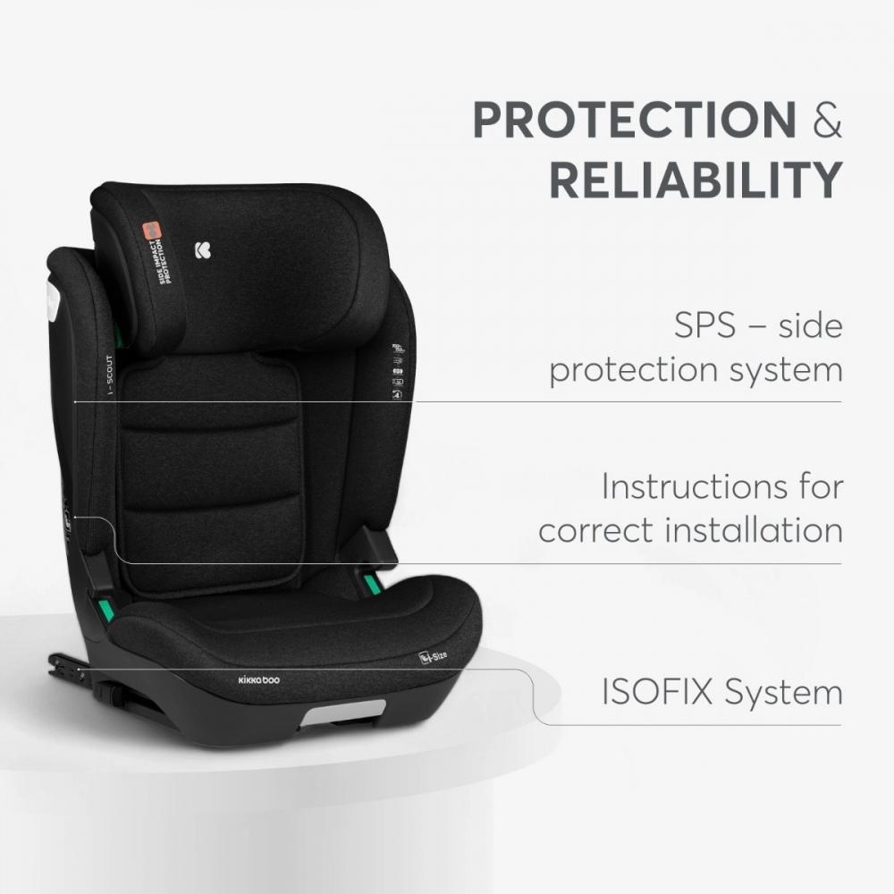 Scaun auto cu isofix KikkaBoo i-Scout Dark Grey i-SIZE 100-150 cm,SPS-sistem de protectie impact lateral,Spatar reglabil in 4 pozitii,Tetiera reglabila in 10 pozitii,Conectori Isofix telescopici cu sistem vizual verificare - 9