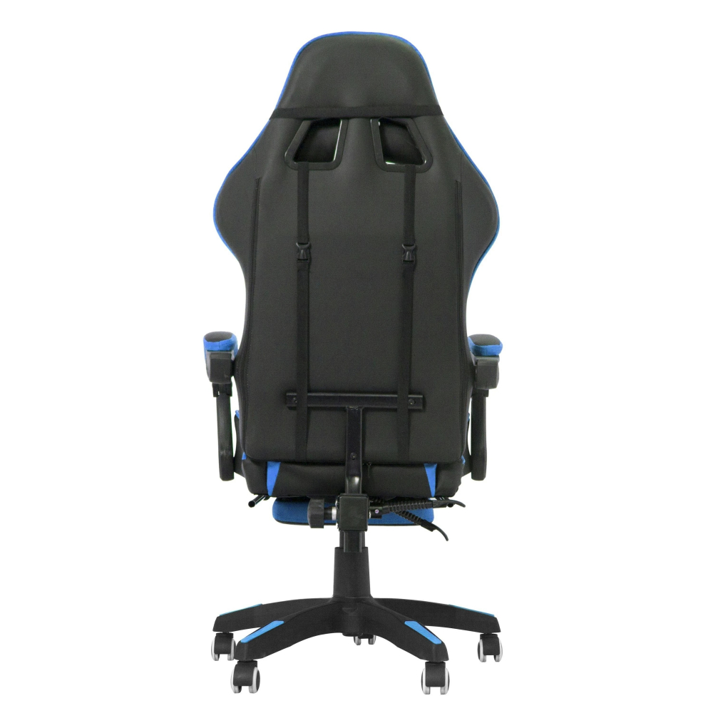 Scaun ergonomic de gaming, tetiera, suport retractabil picioare, sport lombar, inaltime reglabila, negru, albastru - 3