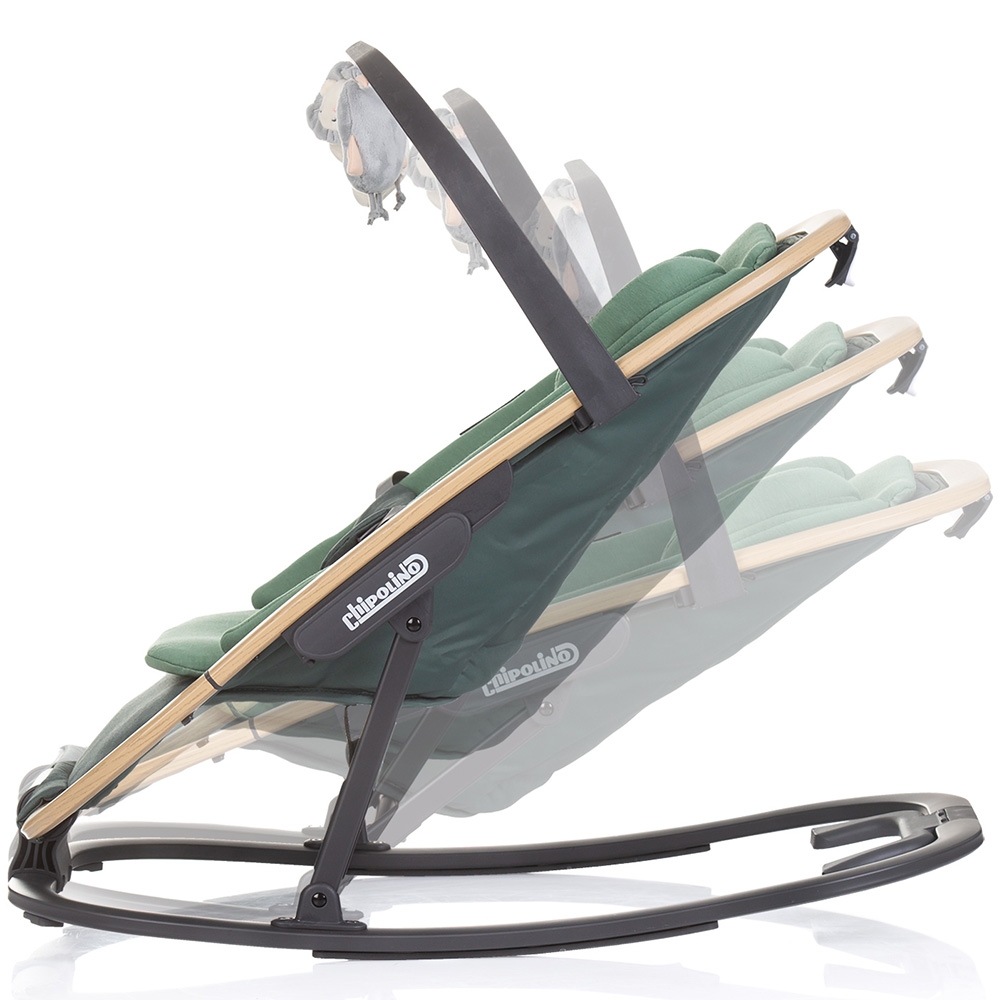 Scaunel balansoar Chipolino Senso Basil Wood cu spatar reglabil, bara de jucarii, suport pentru cap, centuri de siguranta, pliere compacta - 1
