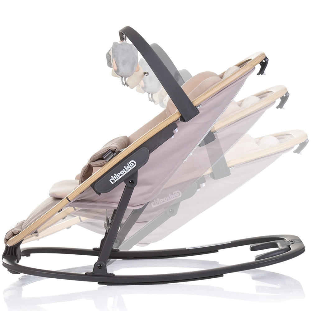 Scaunel balansoar Chipolino Senso Biscotta Wood cu spatar reglabil, bara de jucarii, suport pentru cap, centuri de siguranta, pliere compacta - 1
