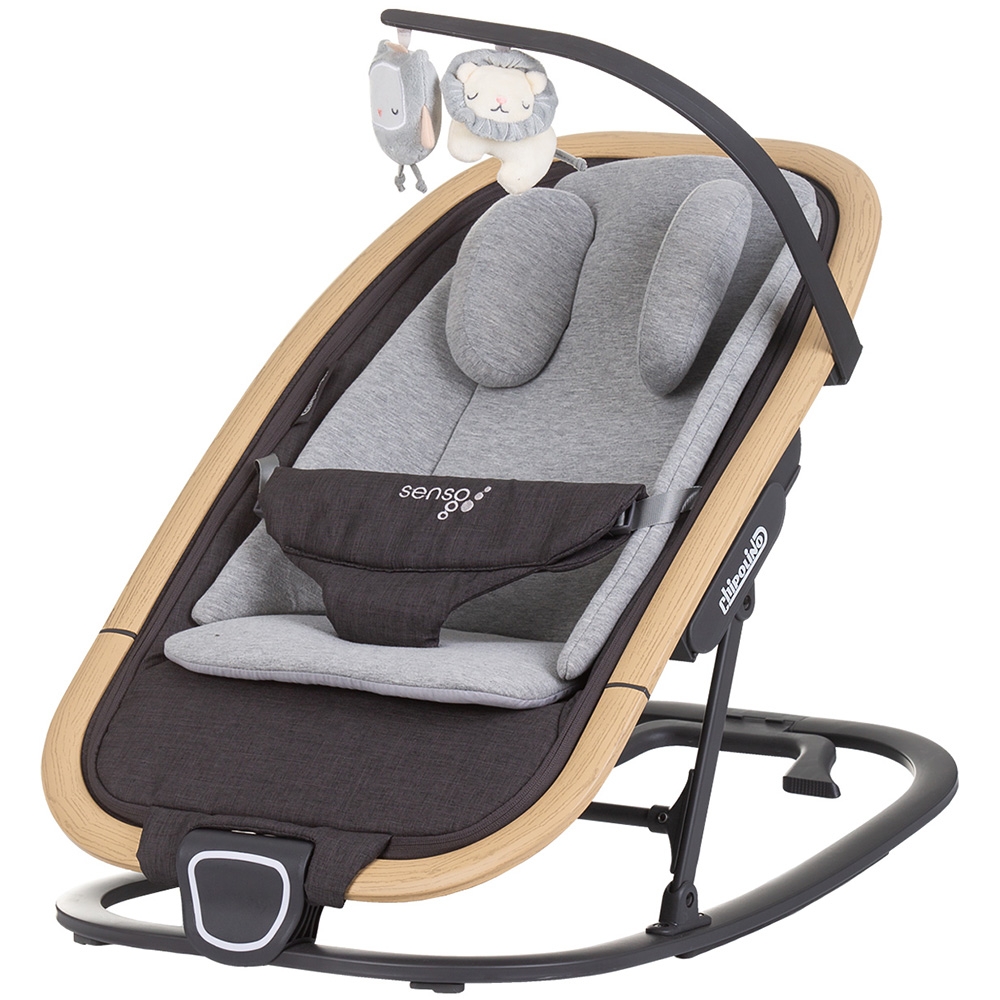 Scaunel balansoar Chipolino Senso Cloud Wood cu spatar reglabil, bara de jucarii, suport pentru cap, centuri de siguranta, pliere compacta - 4