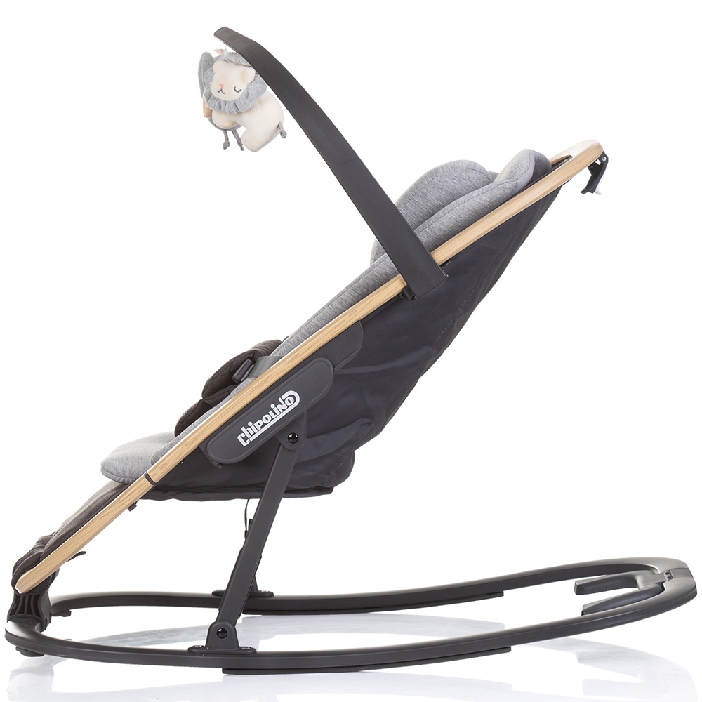 Scaunel balansoar Chipolino Senso Cloud Wood cu spatar reglabil, bara de jucarii, suport pentru cap, centuri de siguranta, pliere compacta