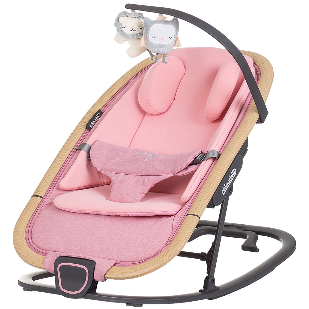 Scaunel balansoar Chipolino Senso Pink Marshmallow Wood cu spatar reglabil, bara de jucarii, suport pentru cap, centuri de siguranta, pliere compacta - 4