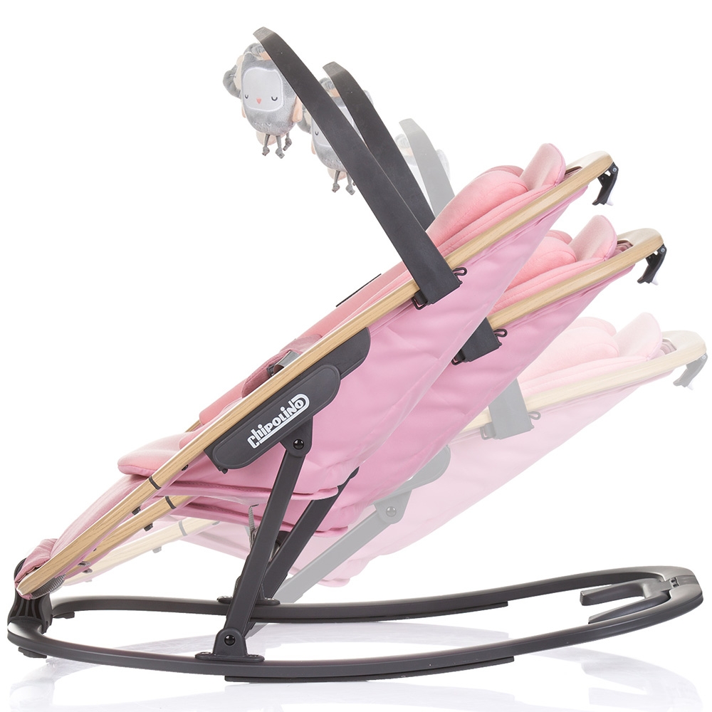 Scaunel balansoar Chipolino Senso Pink Marshmallow Wood cu spatar reglabil, bara de jucarii, suport pentru cap, centuri de siguranta, pliere compacta - 1