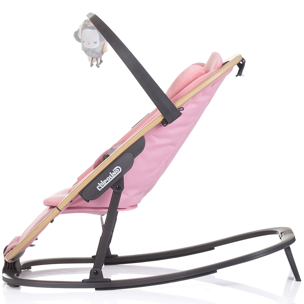 Scaunel balansoar Chipolino Senso Pink Marshmallow Wood cu spatar reglabil, bara de jucarii, suport pentru cap, centuri de siguranta, pliere compacta - 2