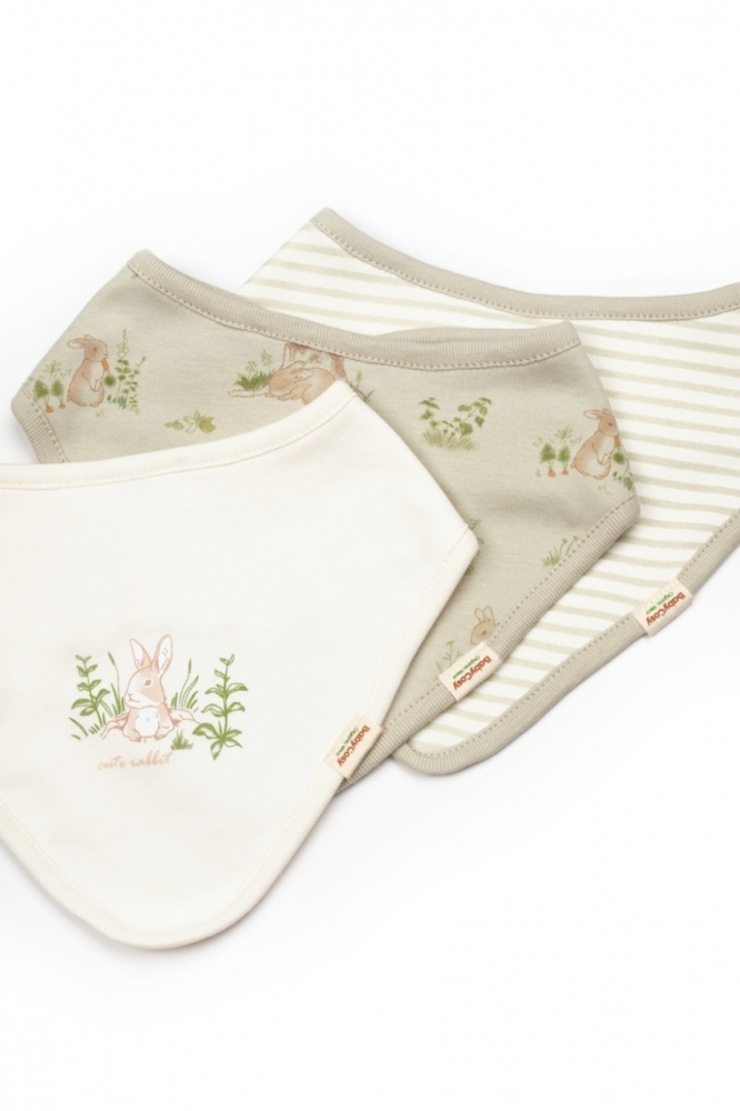 Set de 3 bavete pentru nou nascut, 100 bumbac organic, Rabbit, BabyCosy
