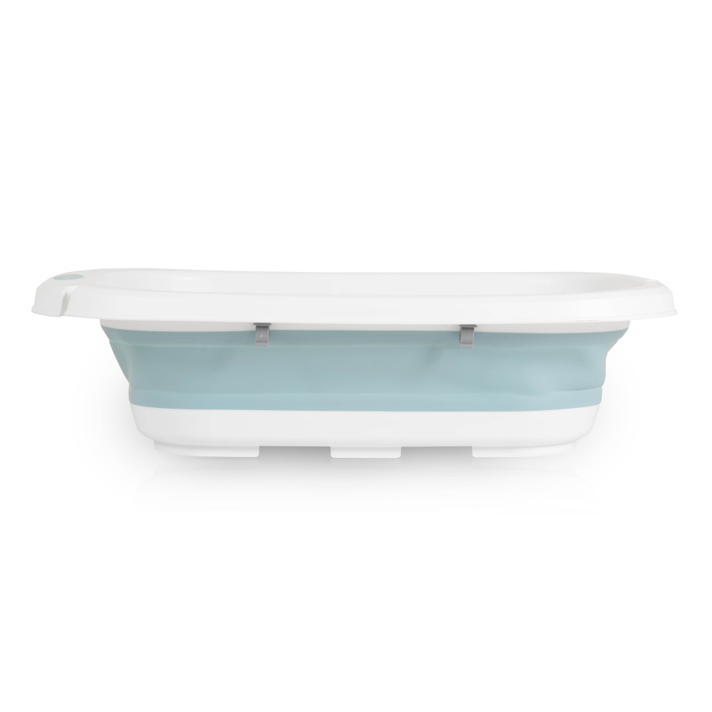Set de baie 2in1 Cangaroo Como Albastru cu design Pliabil,Masuta de infasat impermeabila cu taliometru,Cadita pliabila cu furtun scurgere apa,Organizator,Polita pentru accesorii,Inaltime confortabila pentru parinti