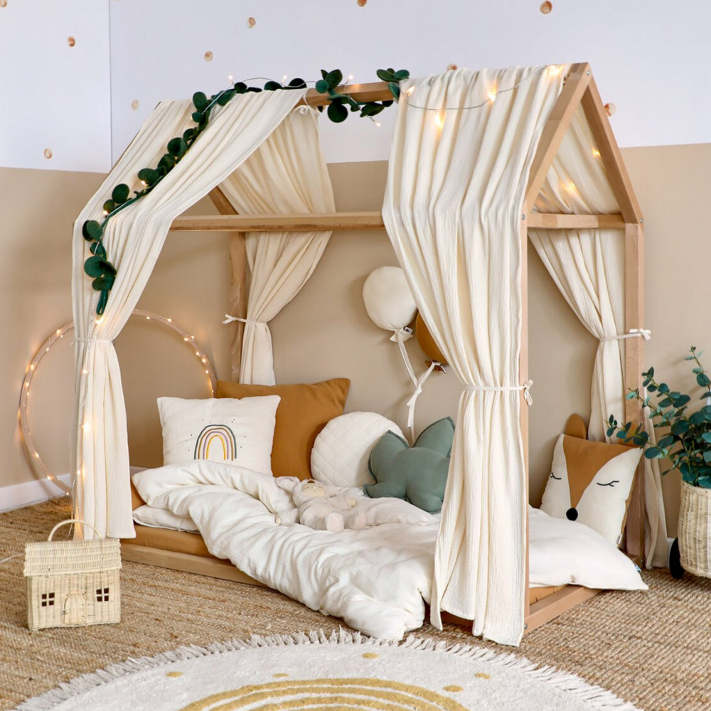Set decoratiuni cu Baldachine, ghirlanda, perna decorativa si stickere, Muselina, Little Amy, Verde