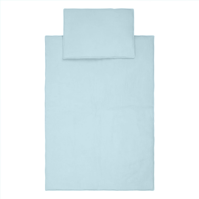 Set paturica si perna din muselina, 95 x 65 cm, Little Amy, Albastru deschis