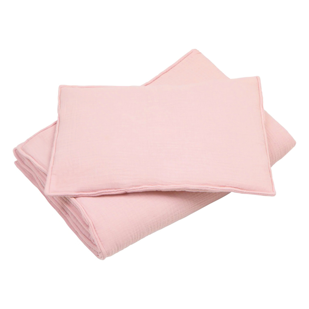 Set paturica si perna din muselina, 95 x 65 cm, Little Amy, Roz Pulbere - 1