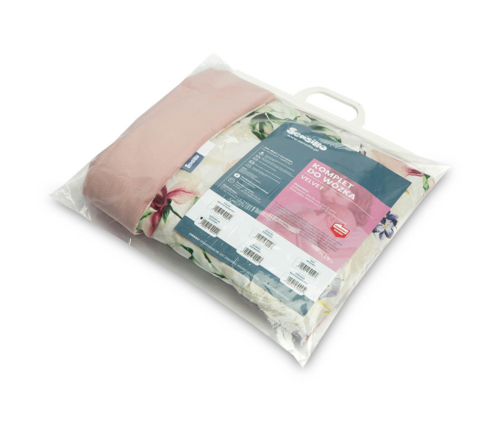 Set pernuta cu volanas si pilota pentru caruciorlandoupatut copii Sensillo Magnolia Pink cu doua fete bumbaccatifea,  Umplutura silicon lyocell antialergic, Recomandat de la nastere - 1