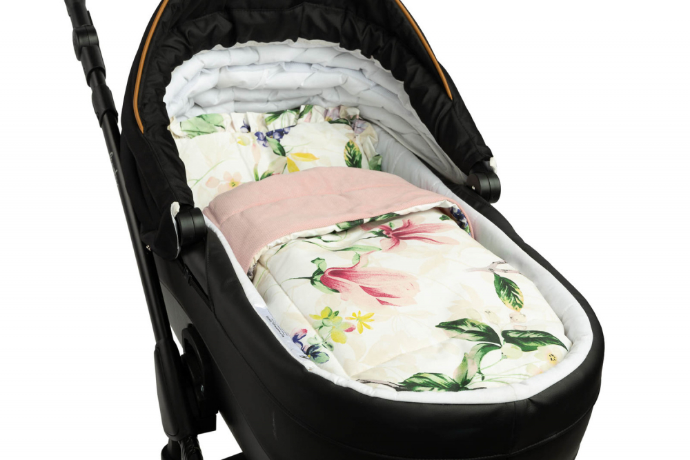 Set pernuta cu volanas si pilota pentru caruciorlandoupatut copii Sensillo Magnolia Pink cu doua fete bumbaccatifea,  Umplutura silicon lyocell antialergic, Recomandat de la nastere - 2