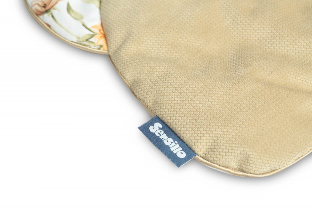 Set pernuta si pilota pentru caruciorlandoupatut copii Sensillo Teddy Square Beige cu doua fete bumbaccatifea, Umplutura silicon lyocell antialergic, Perna cu urechiuse, Recomandat de la nastere