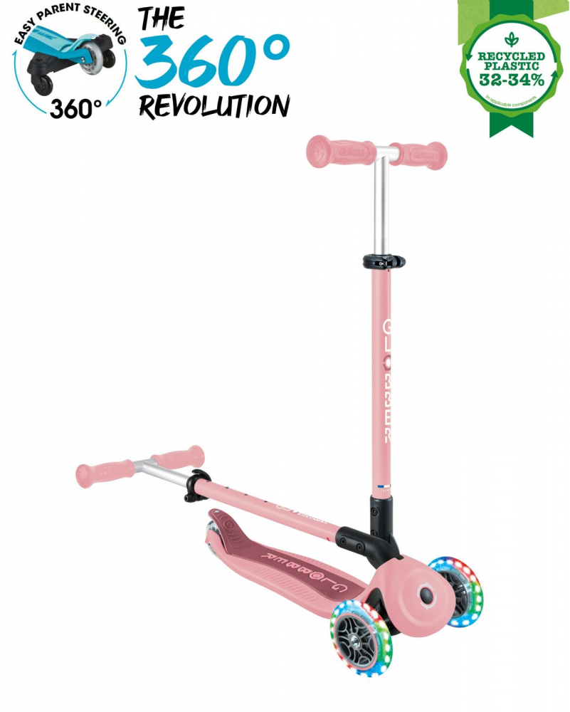 Trotineta pentru copii Globber Go-Up Active Eco Roz Pal 3 in 1, rotire 360, ghidon reglabil, scaun, maner parinte, roti cu Led, greutate admisa 50 kg - 5