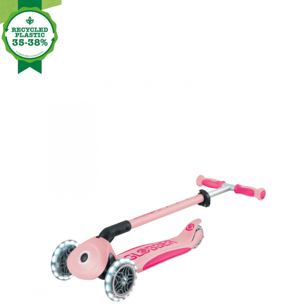 Trotineta pentru copii Globber Go-Up Deluxe Lights Ecologic Roz Pal 4 in 1, ghidon reglabil, scaun, maner parinte, roti cu Led, greutate admisa 50 kg - 3