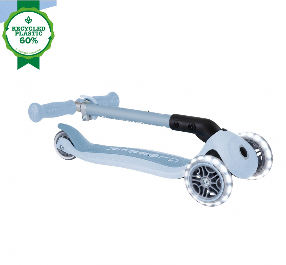 Trotineta Globber Junior ECO Albastru, pliabila, ghidon din aluminiu reglabil, roti cu Led, greutate admisa 50 kg - 6