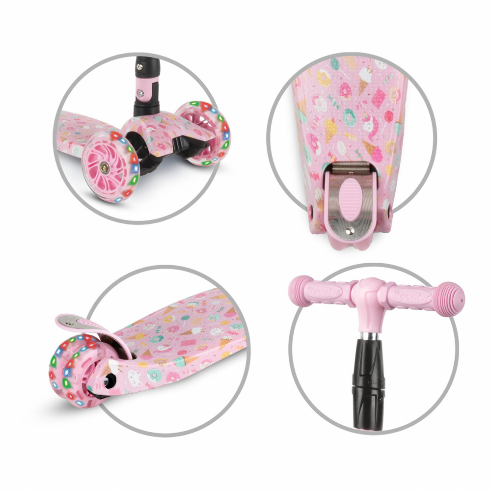 Trotineta pentru copii Kidwell Vento Candy pliabila, cu suspensie, roti cu led, ghidon din aluminiu reglabil, greutate admisa 50 kg, varsta 3 ani+ - 2