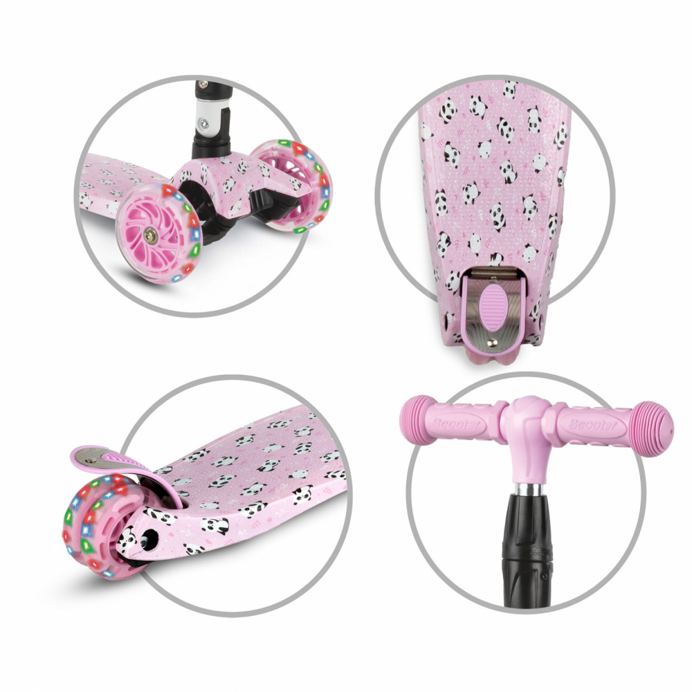 Trotineta pentru copii Kidwell Vento Panda pliabila, cu suspensie, roti cu led, ghidon din aluminiu reglabil, greutate admisa 50 kg, varsta 3 ani+ - 1